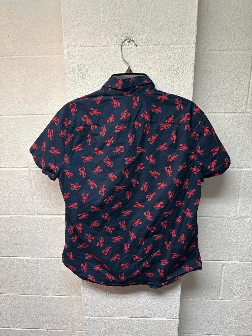 J. Crew Navy Short-Sleeve Button-Down with Red Lobster Print
